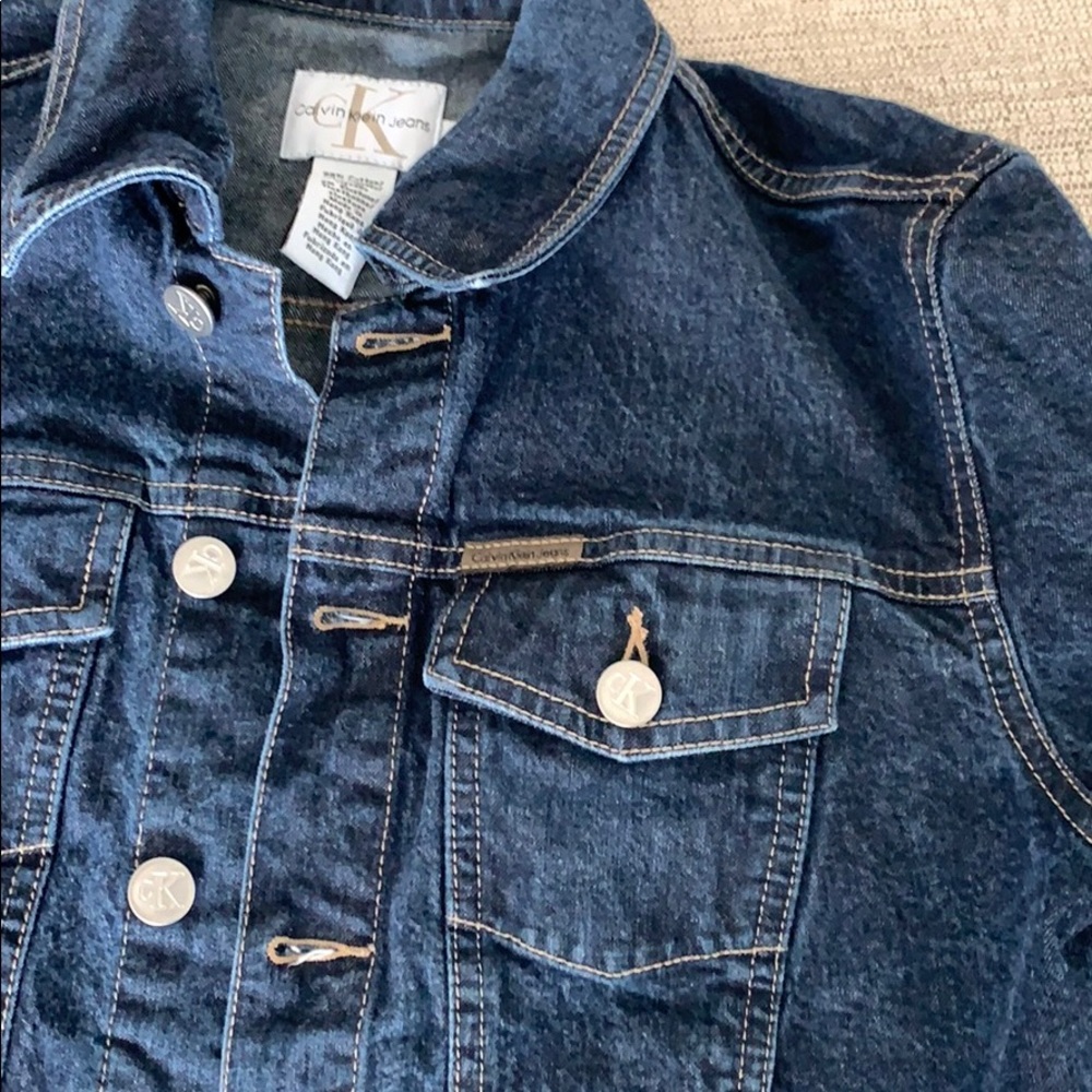 Calvin Klein darker wash blue jean jacket - Picture 4 of 7